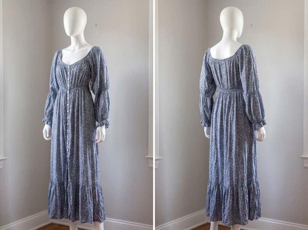 Esby Apparel Blue Floral Maxi Dress Long Sleeve Button Down Size XS Cottagecore
